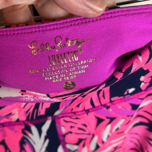 Lilly Pulitzer Womens Floral Cropped Luxletic Leggings Pink Navy Size Small - Picture 4 of 8